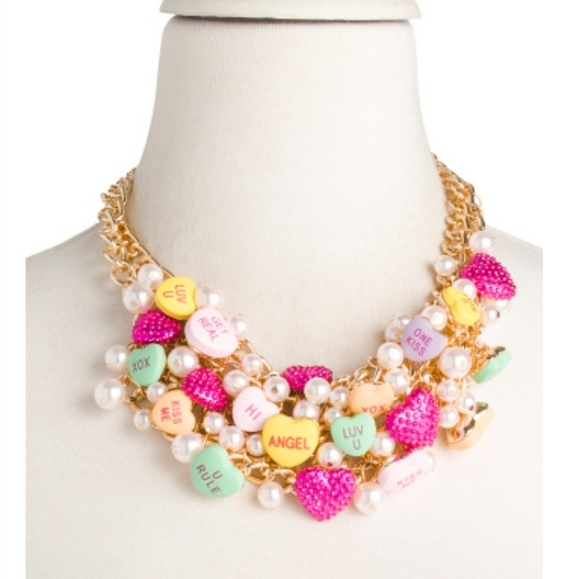 🔹️Betsey Johnson 🔹️Think Pink  Swwetheart Candy XO Statement Necklace  💛✨️💗 - Picture 3 of 11